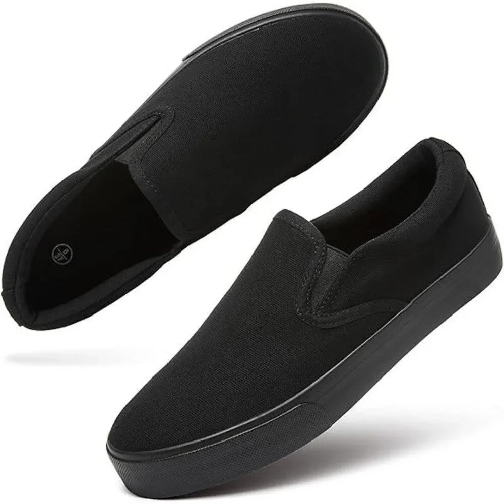 Womens Size 9 Black Sneakers Slip On Round Toe Low Top Canvas Shoes